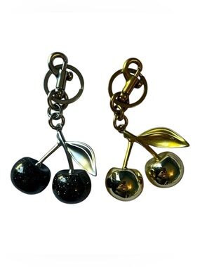 Fashion Silver & Black -  Gold Tone Cherries Keychains Lot of 2